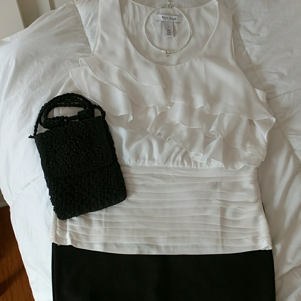 White House Black Market Cream Ruffle Top